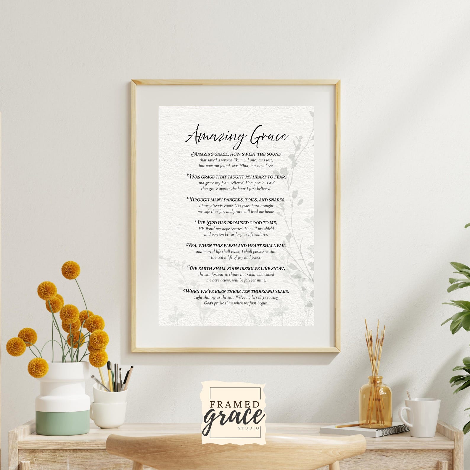 Amazing Grace Lyrics Printable Wall Art, Amazing Grace Decor, Christian