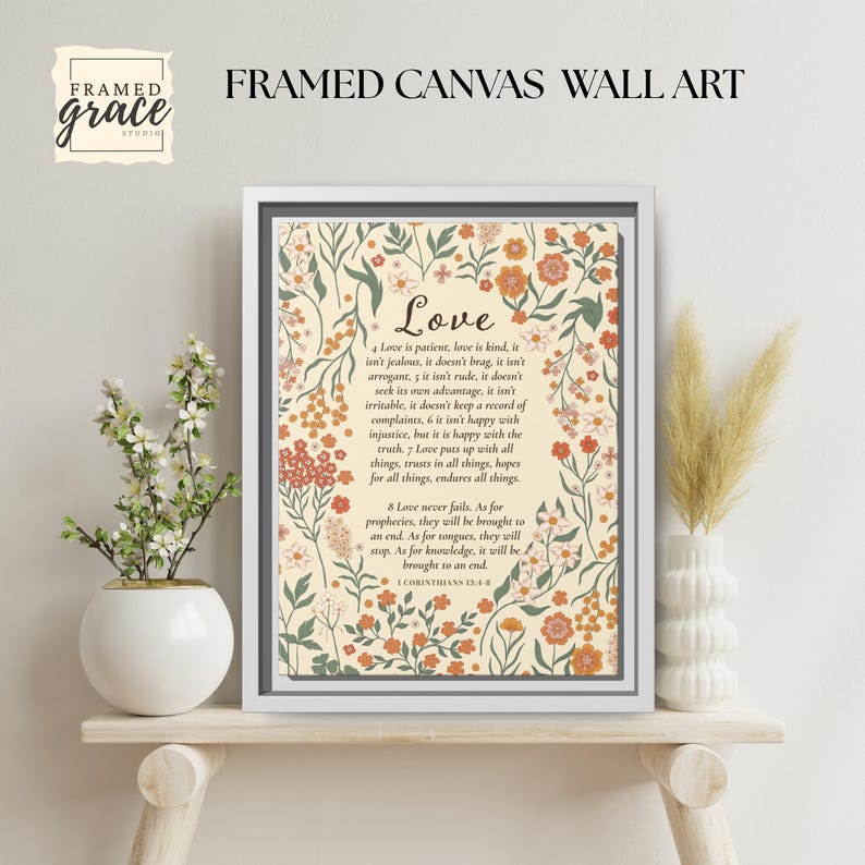 Love is Patient Bible Verse Wall Art, 1 Corinthians 13:4-8, Christian ...