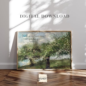 Hebrews 13:5 Vintage Christian Wall Art, Scripture Wall Art, Bible Verse Print, Cottage Core Home Decor, Digital Downloads, Gift for Her