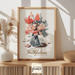 Bible Verse Art - Floral Wall Decor, Lamentations 3:23 Printable, Faith Inspiration, Bible Scripture Floral Wall Decor, Digital Download