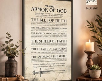 Armor of God Prayer, Framed Canvas Print, Ephesians 6, Christian Wall Art