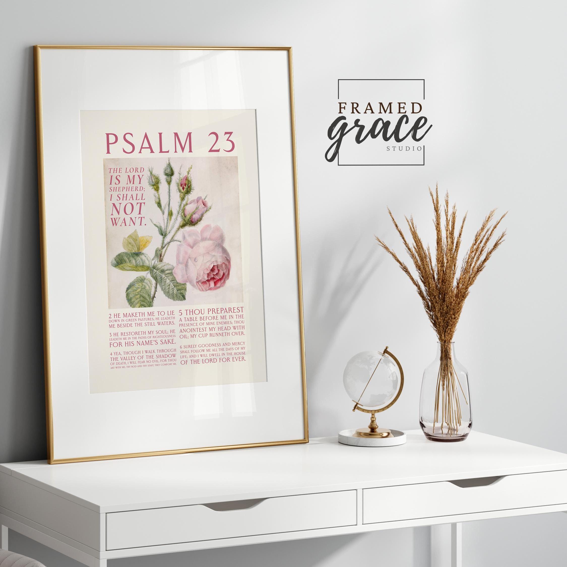 Psalm 23 (KJV) the Lord is My Shepherd Christian Poster, Pink Rose ...