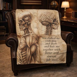 Vintage Anatomy Christian Blanket, Job 10:11 Scripture Throw