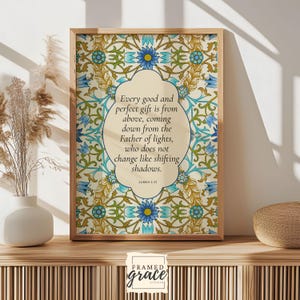 James 1:17 Vintage Green Floral Pattern Wall Art, William Morris Wall Decor, Gift for Christian Girl Room Decor Digital Download Prints