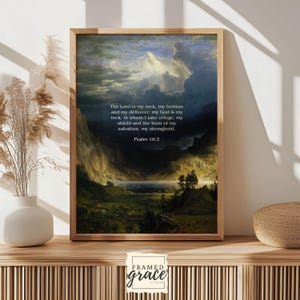 Psalm 18: 2 Rocky Mountains, Bibel-Vers-Wandkunst, christliches Geschenk, Schriftdruck, Bergwanddekor, Geschenk für Christen, digitale Kunst