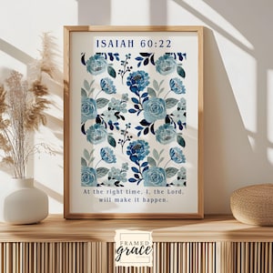 Isaiah 60:22 Bible Verse Print, Blue Rose Christian Poster, Scripture Decor, Digital Download, Scripture Botanical Art, Christian Decor