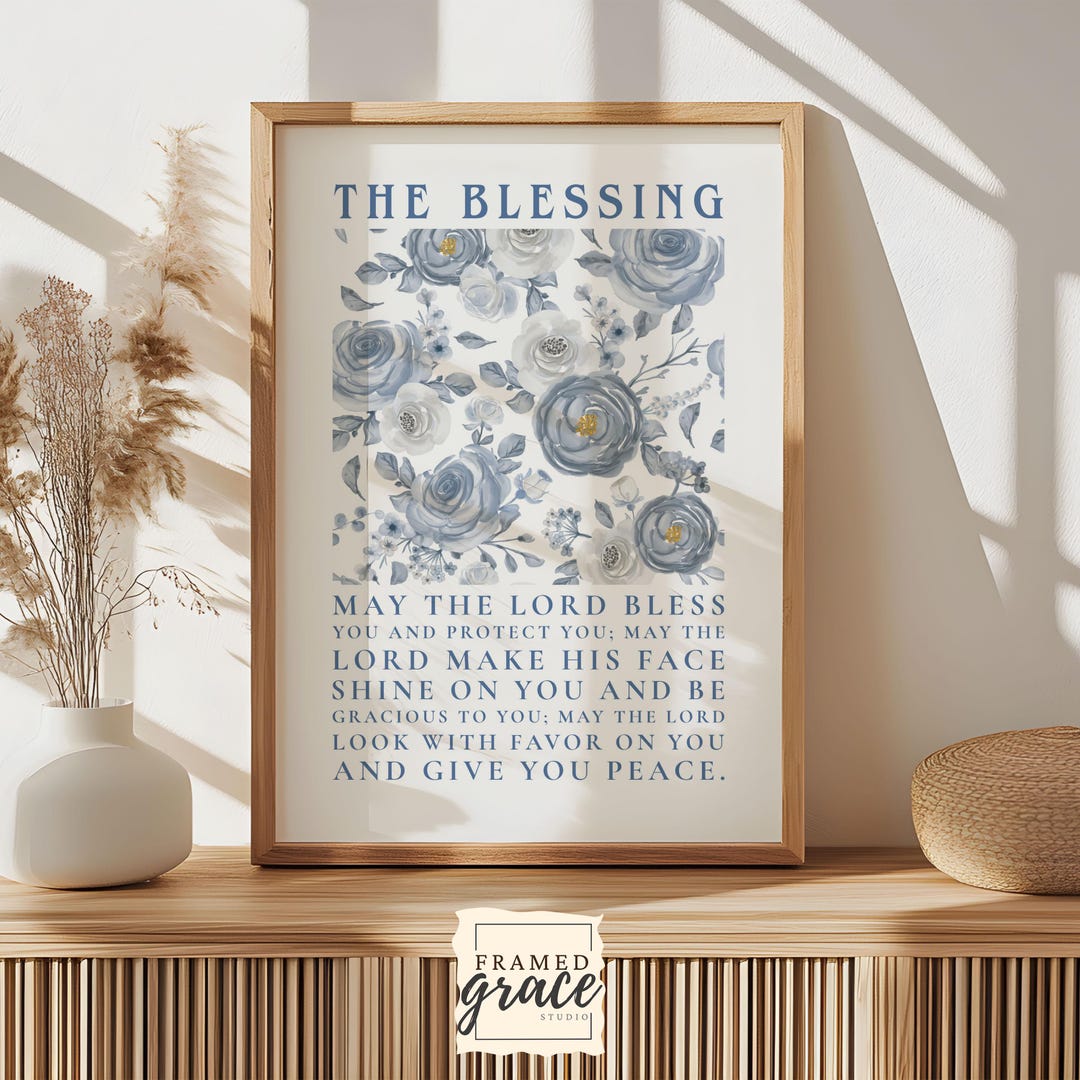 Dusty Rose Quad Scriptures The Blessing Bible Verse Print, Blue Rose Vintage Christian Poster ...