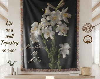 ユリの織りブランケット、花柄のユリのスロー、聖書のホーム