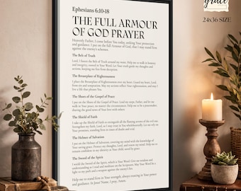 Armour of God Prayer, Ephesians 6 Scripture, Christian Framed Canvas Art, Scripture Wall Decor for Men, Faith Home Office Art