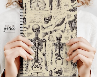 Vintage Human Anatomy Skeleton Spiral Notebook, Journal
