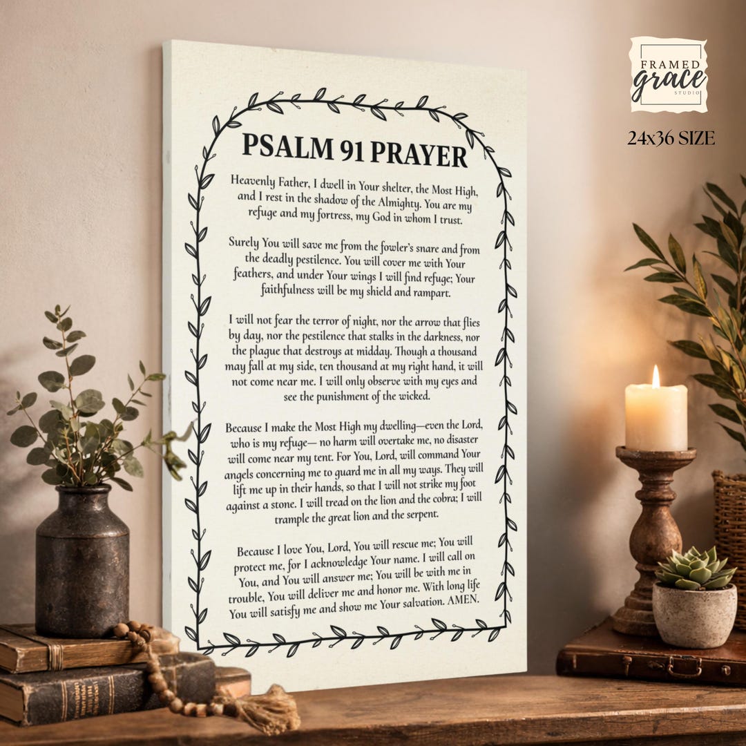 Psalm 91 Prayer Wall Art Canvas, Christian Wall Decor, Bible Verse ...