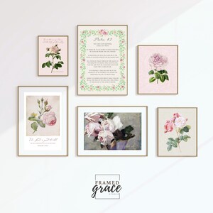 Vintage roze roos muurkunst set - Psalm 23 bijbelvers - afdrukbare galerijdecor - vintage bijbelvers muurdecor - DIGITALE DOWNLOAD