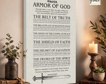 Armor of God Prayer Canvas Wall Art, Christian Scripture Bible Verse Decor, Christian Home Gift