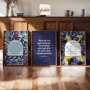 Christian Bible Verse Gallery Wall Art, Bundle in Blue, Set of 3 Posters, Japanese Stencil Wall Art, Scripture Art, DIGITAL DOWNLOAD