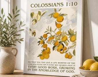 Colossians 1:10 Canvas Wall Art, Bearing Fruit Scripture Print, Christian Botanical Canvas, Bible Verse Wall Decor, Faith Gift