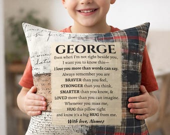 Almohada de abrazo personalizada para hijo, almohada de consuelo con nombre personalizado, regalo de "te extraño", almohada de amor a distancia, almohada de recuerdo