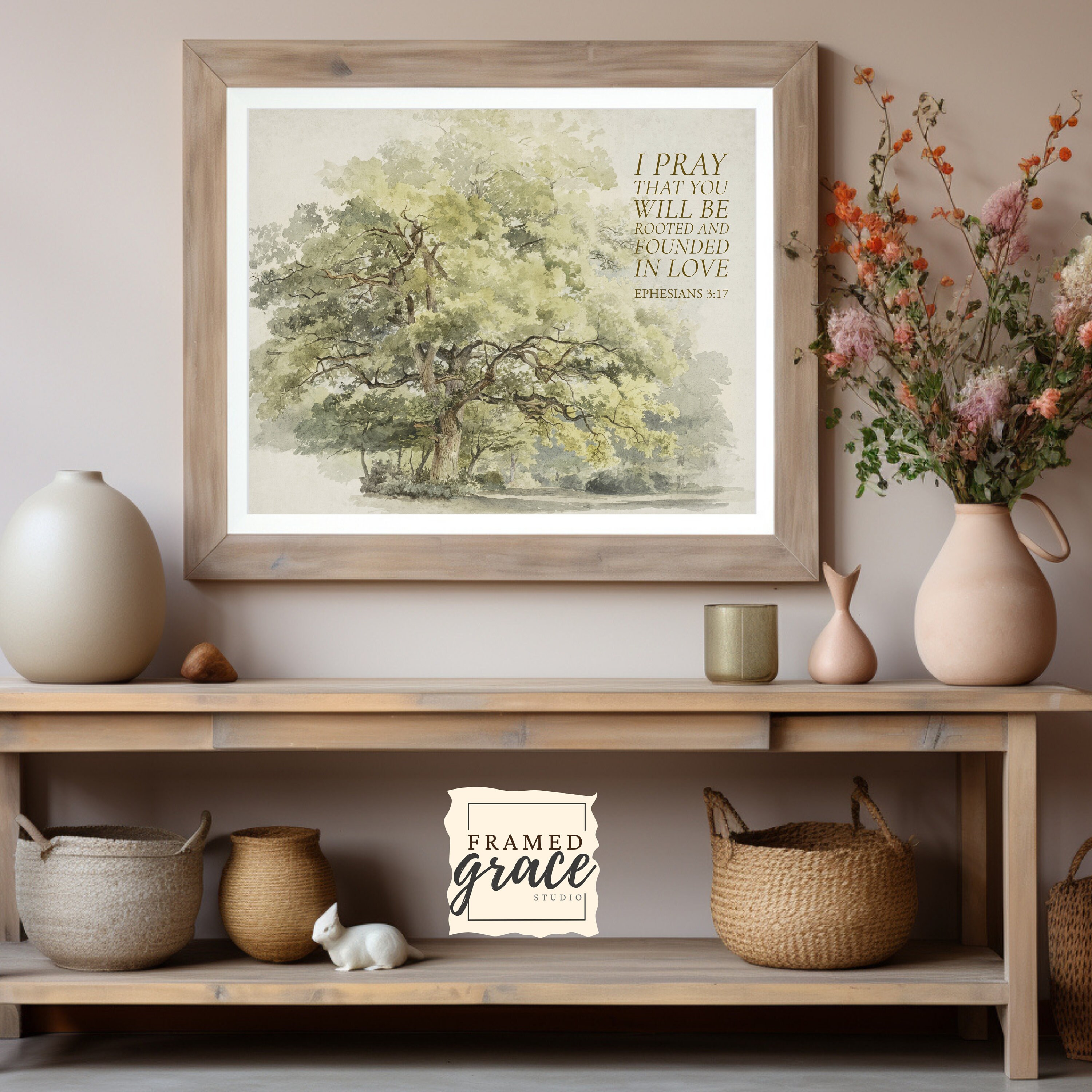 Cottage Scripture Image Watercolor Vintage Christian Wall Art, Ephesians 3:17, Scripture Art ...