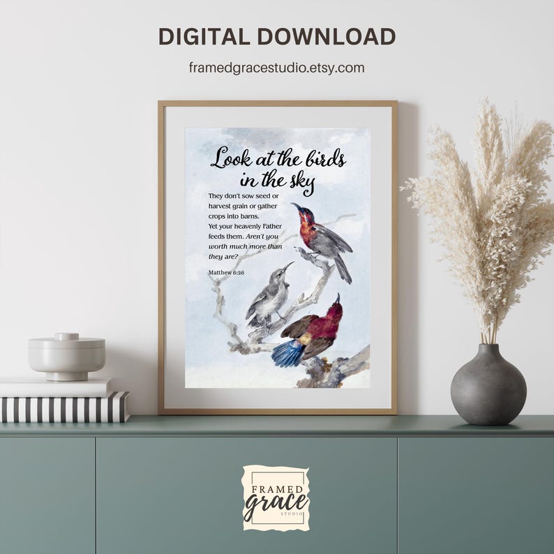 Matthew 6:26 Bible Verse Print, Look at the Birds Scripture Poster ...