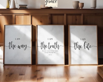 I am the way, the truth, the life, Bible Verse Decor, Set of 3 Christian Wall Art, Scripture Prints, Gift for Religious Home, John 14:6