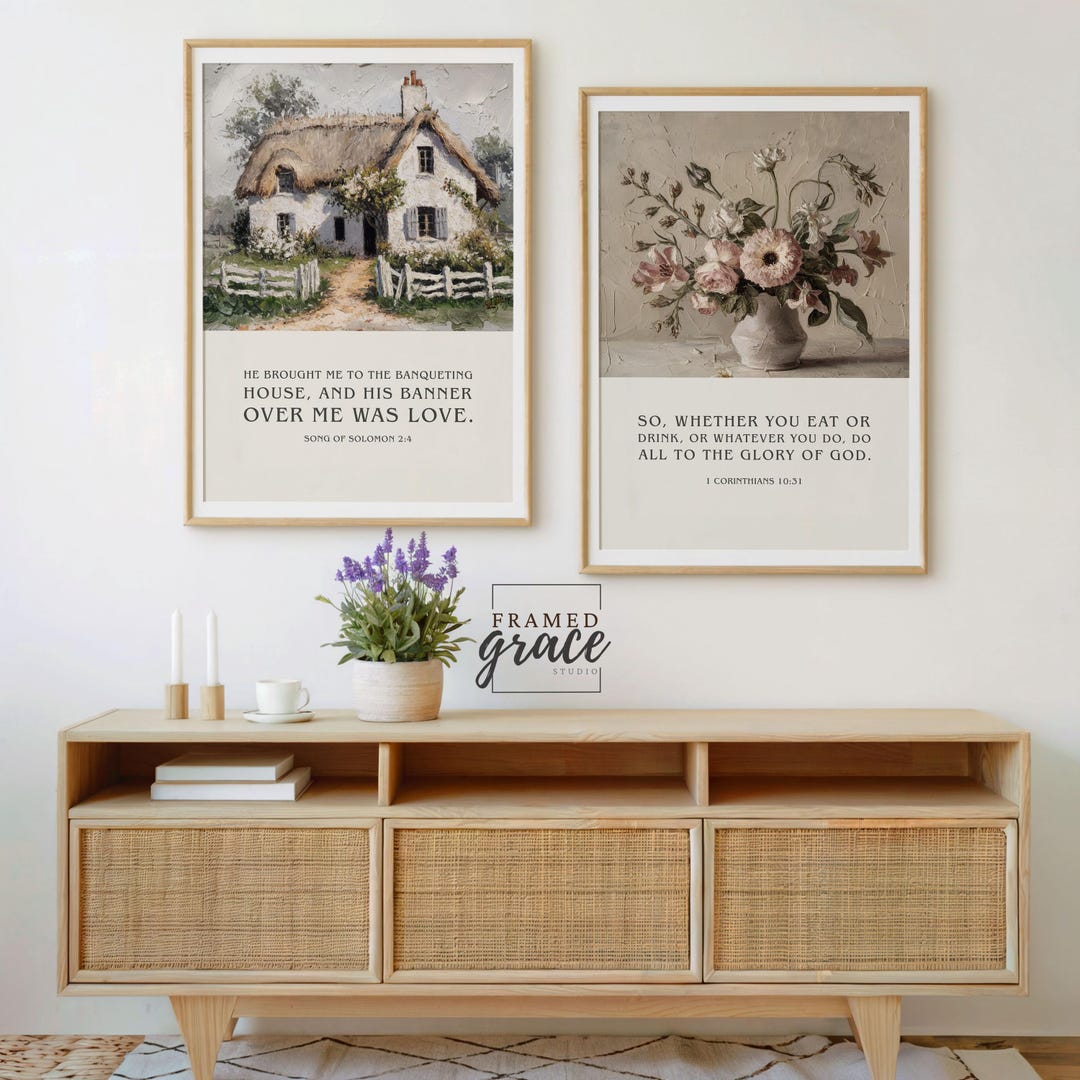 Scriptural Art Christian Bible Verse Wall Art Set of 2, Oil Paintings Printable ...
