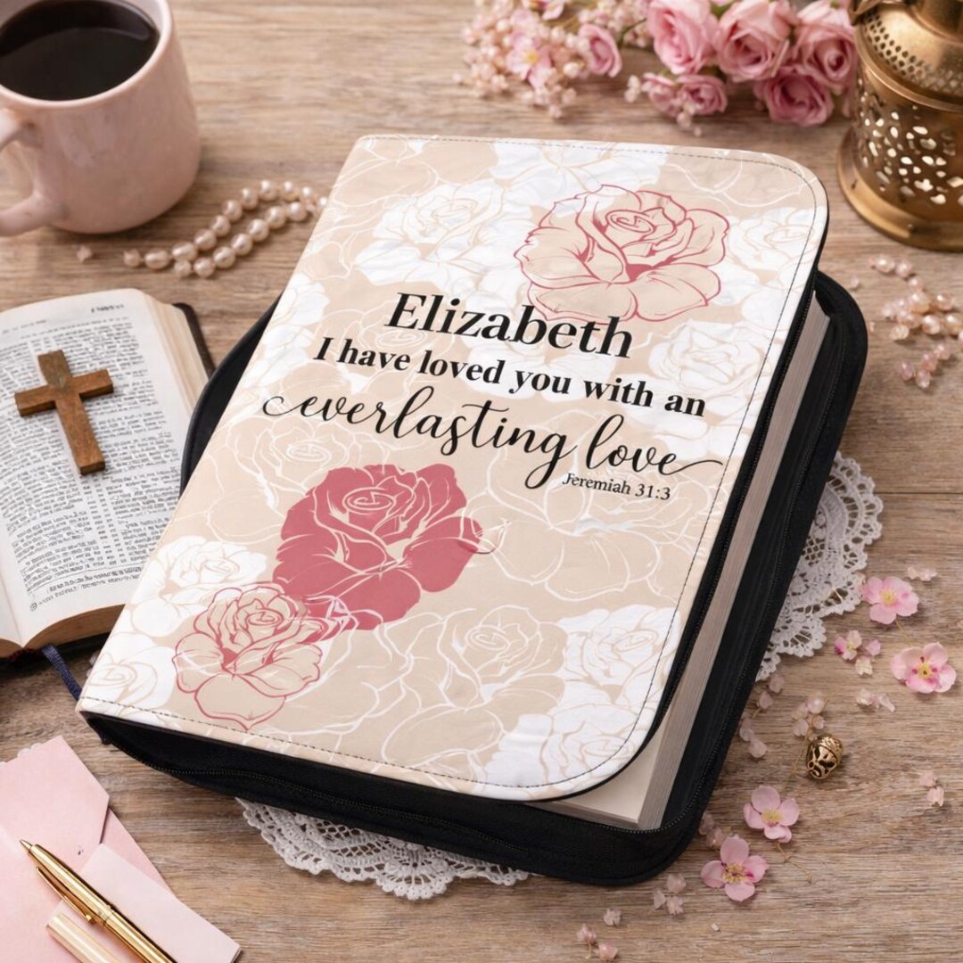 Personalized Floral Bible Cover With Name, Zippered Scripture Book Case ...