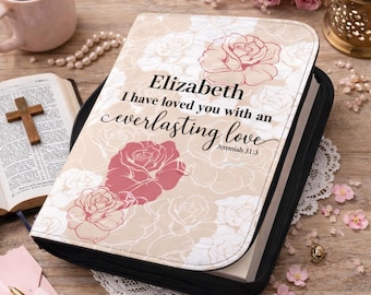 Personalized Floral Bible Cover with Name, Zippered Scripture Book Case for Women, Christian Floral Gift, Bible Protector for Her