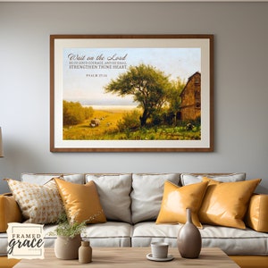 Psalm 27:14 Vintage Christian Farmhouse Wall Art, Bible Verse, Vintage Artwork for Christian, Home Decor for Gift, Instant Digital Download
