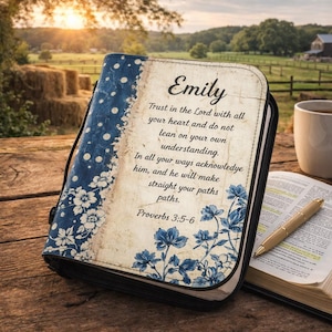 Funda bíblica floral personalizada, Proverbios 3:5-6, regalo cristiano para mujer, diseño floral de fe, bolsa para Biblia, libro religioso