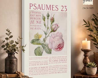 French Psalm 23 Canvas Wall Art, Psaumes 23 Bible Verse Decor, Christian Floral Scripture Canvas, French Bible Wall Art