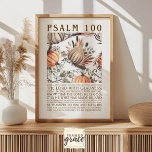 Póster cristiano del Salmo 100, arte mural cristiano vintage de otoño, decoración de Acción de Gracias, impresión de las Escrituras, decoración cristiana, imprimible de la Biblia