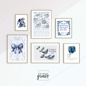 Blue Blessings Printable Wall Art Set, 6 Vintage Bible Verse Prints, Blue Wall Art Prints, Bible Verse Art Collection, Digital Download