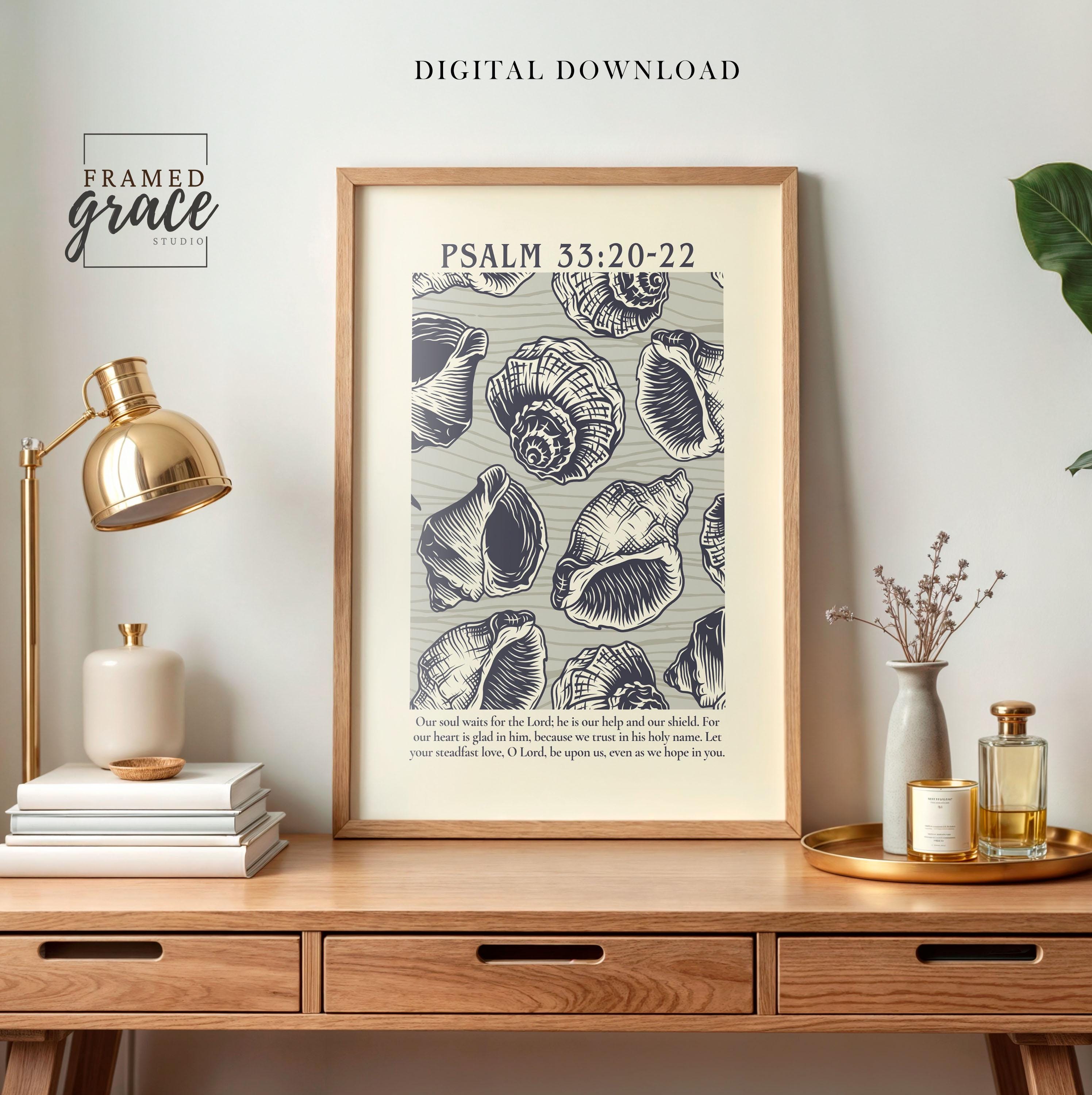 Psalm 33:20-22 Bible Verse Print, Blue Shells Christian Poster ...