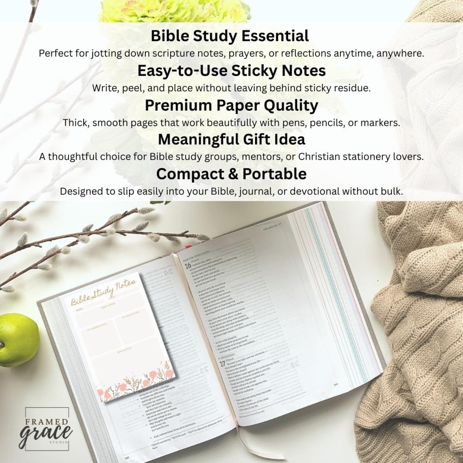 Floral Bible Study Sticky Note Pads, Scripture Study Notes, Bible ...