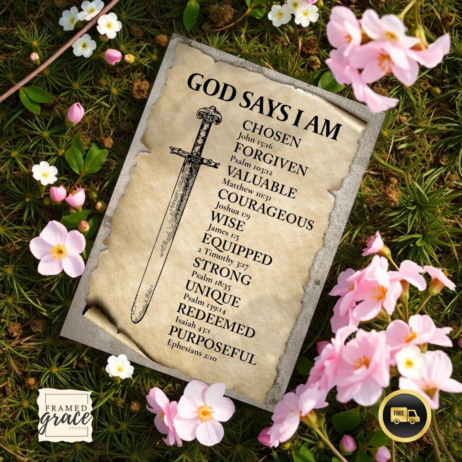 God Says I Am; Sword Bible Verses Wall Art, Christian Mens Decor ...