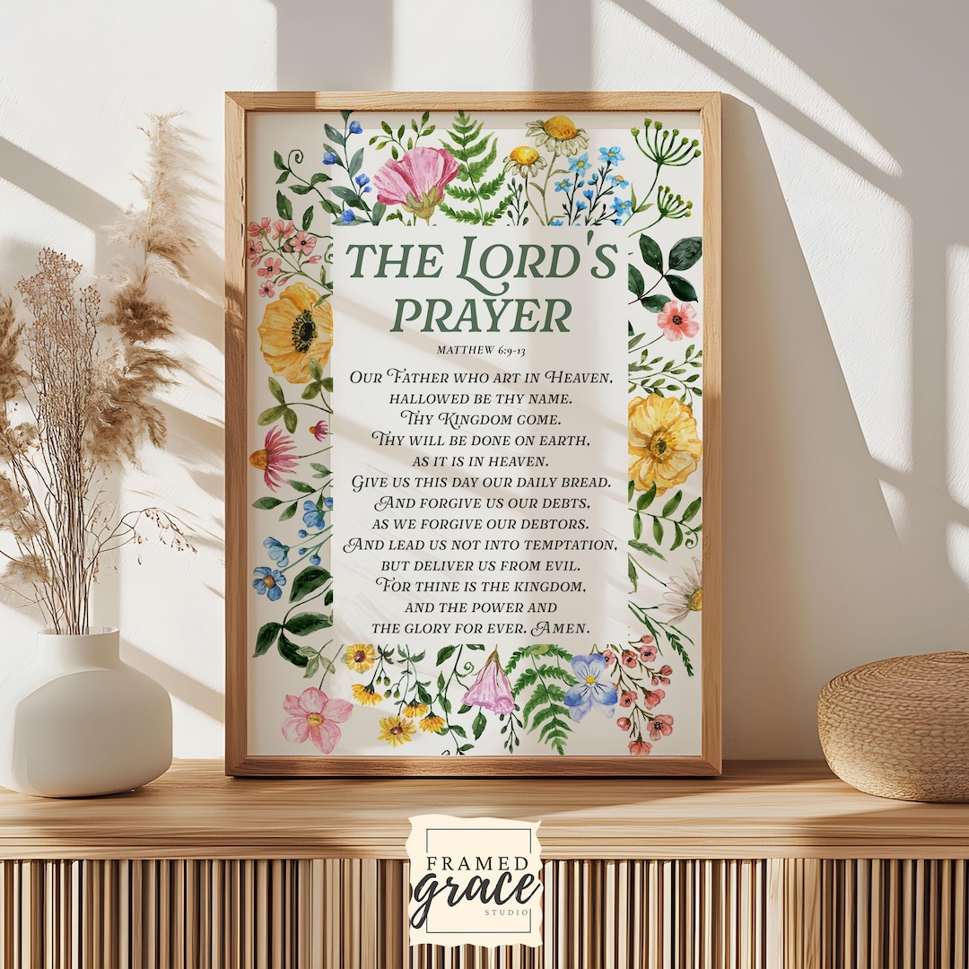 The Lord's Prayer Print, (KJV) Matthew 6:9-13 Christian Prints, Floral ...