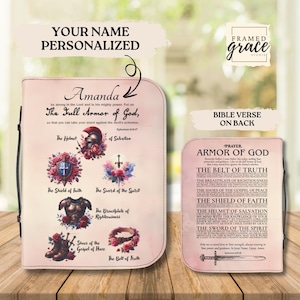 Personalized Full Armor of God Bible Cover for Women, Custom Christian Gift Case, Christian Bag, Pink Bible Cover, Book Lover