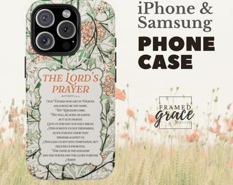 Kristet telefonskal iPhone & Samsung, Herrens bön Matteus 6:9-13, blommigt bibelversskal, trosgåva, religiöst bönefodral