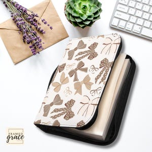 Neutral Coquette Bows Bible Sleeve Cover, Christian Gifts, Women Gift for Mom, Bible Cover Gift, Christian Gift for Her, Bible Book Gift