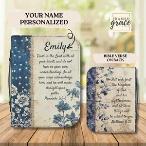 Custom Bible Cover, Personalized Proverbs 3:5-6 Scripture Case, Christian Gift for Women, Floral Faith Design, Bible Bag, Religious Book