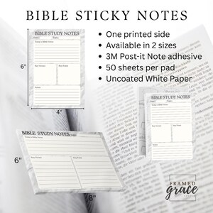 May include: Bible study sticky notes with a marble design. The notes are 6 inches by 4 inches and 8 inches by 6 inches. Each pad has 50 sheets and uses 3M Post-it Note adhesive. The text on the notes reads "Bible Study Notes".