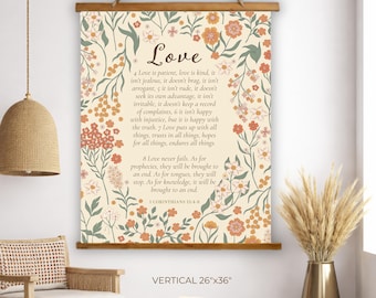 1 Korintiërs 13 Wandtapijt liefdesschrift, spandoek met houten toplaag, religieus decor