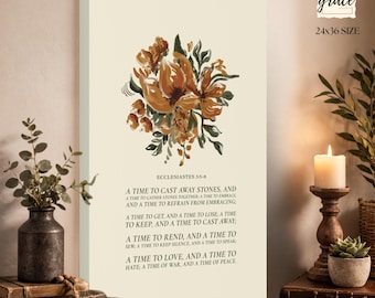 Ecclesiastes 3:5-8 Canvas Wall Art, Bible Verse Decor, Christian Home Gift, Stretched Canvas, Christian Home Gift, Scripture Wall Art