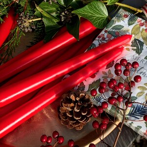 8 Red Tapered Dinner Candles | Scandi Christmas  Festive candles | non drip