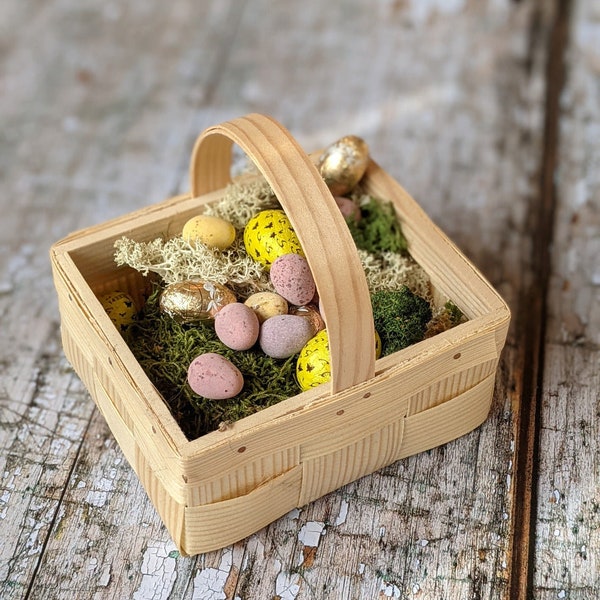 Small Natural Wood Basket | Flower Girl Basket |  Mini Basket | Teddybears Picnic