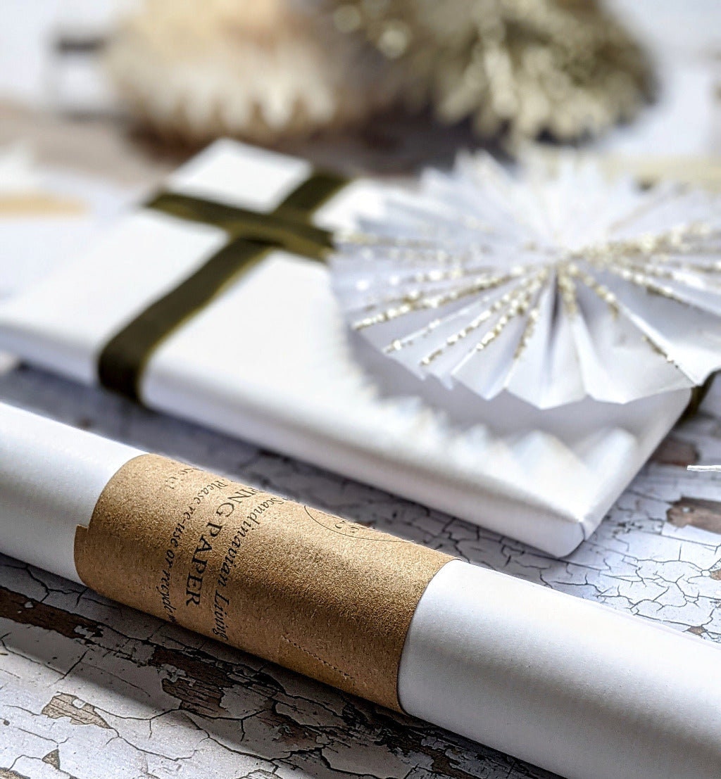 Festive WHITE Greenery Christmas Recyclable Wrapping Paper Set