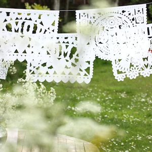 Mexican Wedding Decorations Papel Picado - 5.5Mtr | Romantic Decorations | Wedding Bunting | White Tissue Paper Garland | Unique Garland