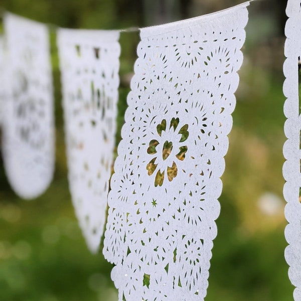 Mexican Wedding Decorations Papel Picado - 3.3Mtr | Wedding Decorations | Wedding Bunting | White Tissue Paper Garland | Unique Garland