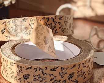 Wild Flower Kraft Paper Tape 24mm x 50mtr | Designed By The Danes | Floral Paper Tape | Gift Wrapping Paper Tape