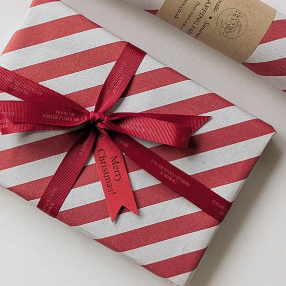 Red Candy Cane Recyclable Gift Wrapping Paper | 3M Roll | Christmas Gift Wrap