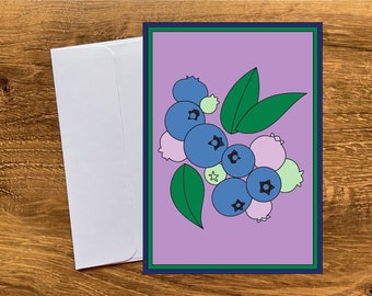 Printable Digital Download Card. Blueberries Digital Download Card. Blueberries Instant Download. Printable Birthday, Thank You, Fruit Card.